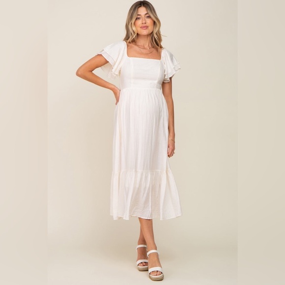 Pinkblush flutter sleeve smocked textured midi dress nwt - Picture 1 of 5